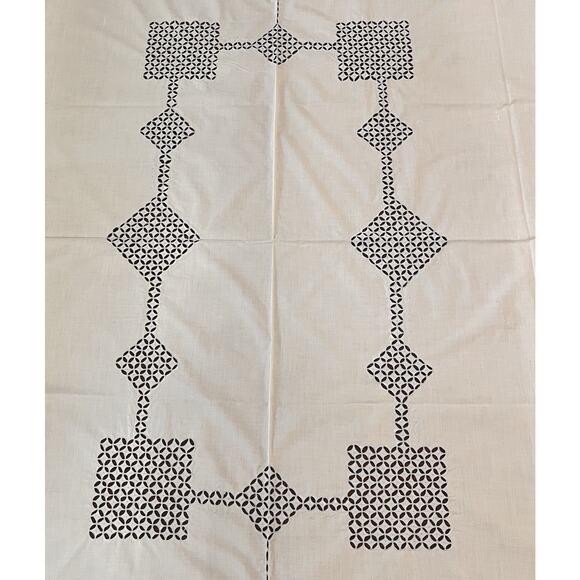 Vintage 9 Piece Blue Eyelet Embroidered Tablecloth Napkin Peacock Creation 72x90 - Picture 4 of 7